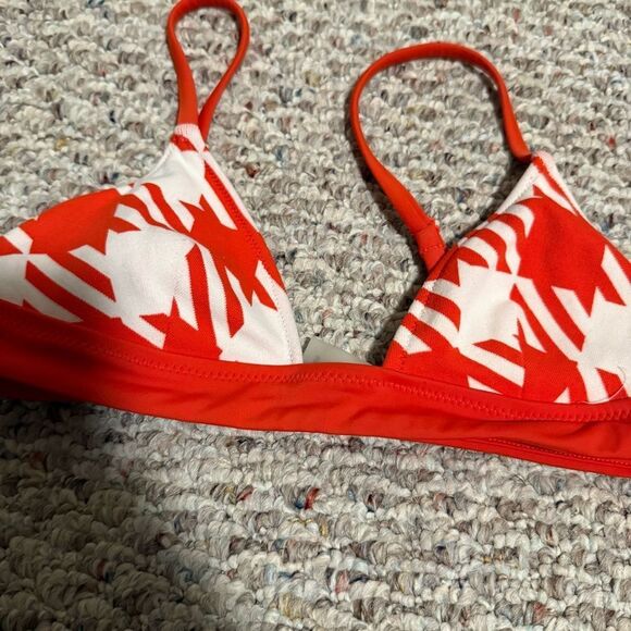 Solid & Striped The Morgan Scoop Neck Bikini Top Lipstick Red Gingham Size Small - Picture 7 of 10